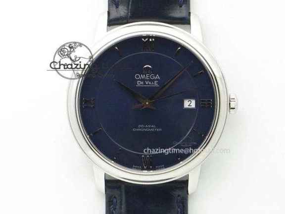 0308 MoistureWicking De Ville Chronograph SS OMF 1:1 Best Edition Blue Dial On Blue Leather Strap A 8110